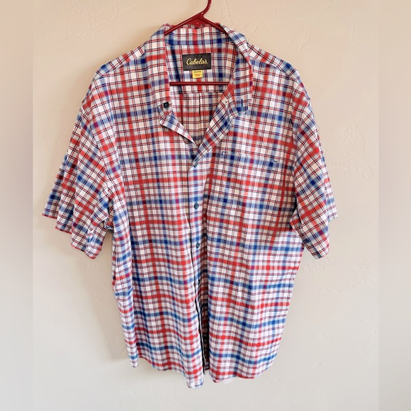 Cabela's Short Sleeve Button Up Plaid Red/White/Blue XXL NWT - Picture 3 of 8